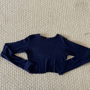 Long sleeve navy blue cropped brandy Melville shirt